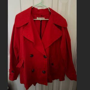 Free People Highlands Relaxed Cotton Peacoat in High Risk Red NWT Size Medium